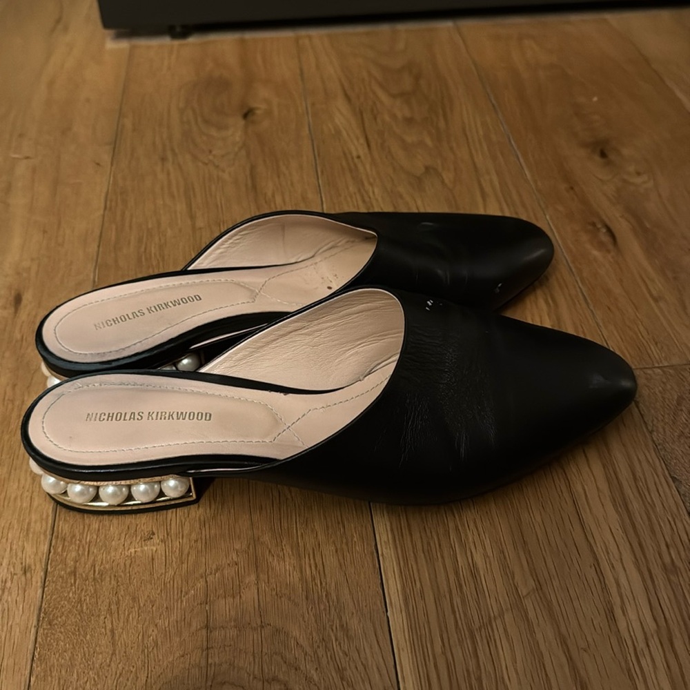 Nicholas kirkwood black leather mules